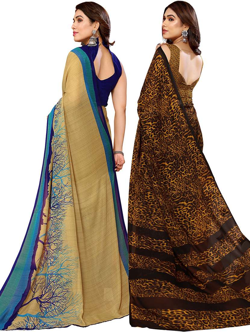 women pack of 2 casual wear combo sarees with blouse - 21446393 -  Standard Image - 1