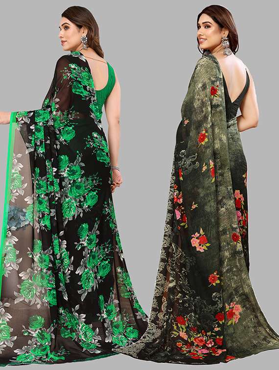 pack of 2 printed casual wear sarees with blouse - 21446437 -  Standard Image - 1