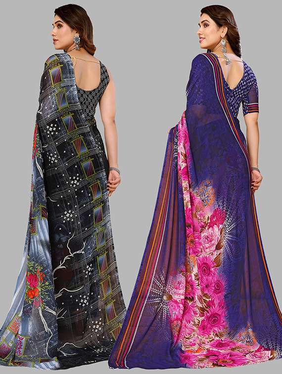 pack of 2 printed casual wear sarees with blouse - 21446452 -  Standard Image - 1