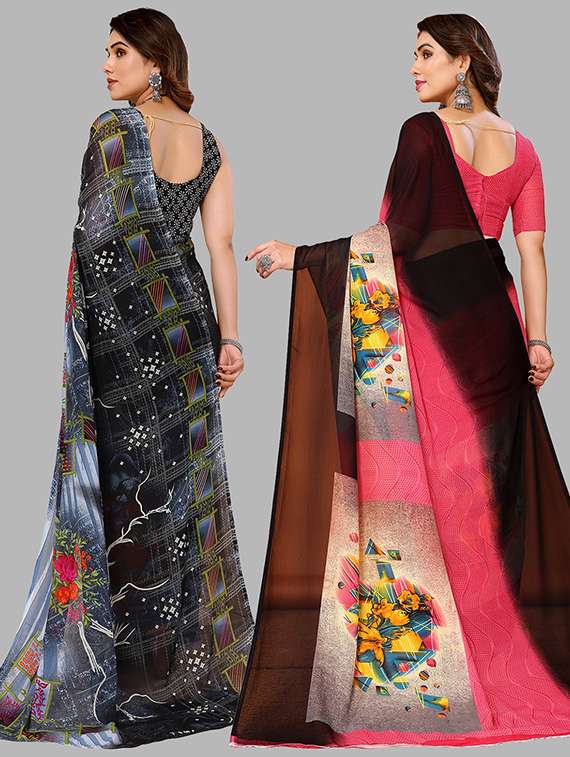 women pack of 2 casual wear combo sarees with blouse - 21446458 -  Standard Image - 1
