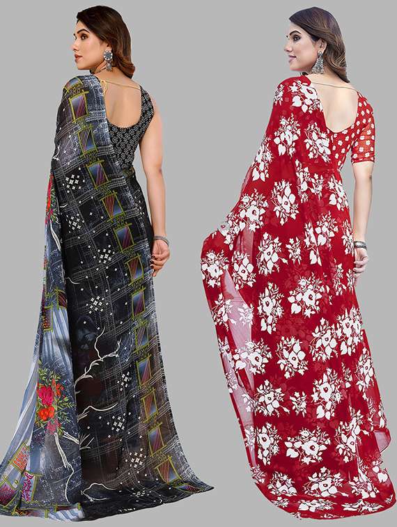pack of 2 printed casual wear sarees with blouse - 21446466 -  Standard Image - 1