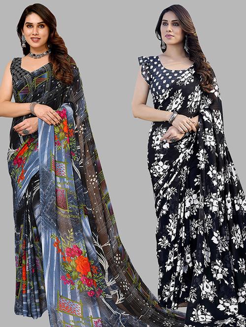 pack of 2 casual wear sarees with blouse - 21446469 -  Standard Image - 0