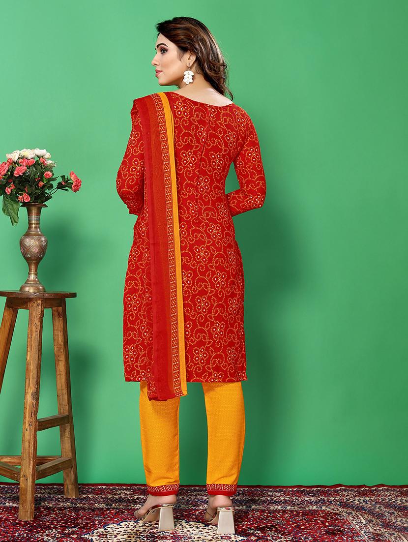 women red & yellow unstitched suit - 21447410 -  Standard Image - 1