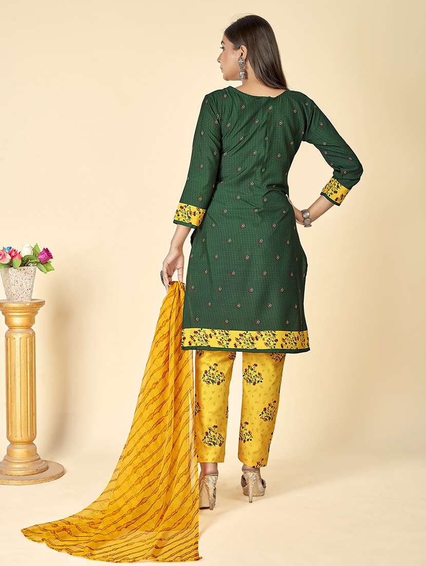 women green and yellow unstitched suit - 21447436 -  Standard Image - 1