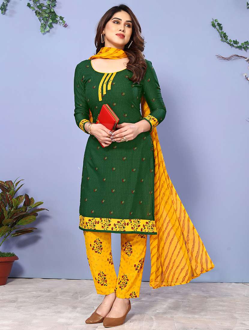 women green and yellow unstitched suit - 21447479 -  Standard Image - 1