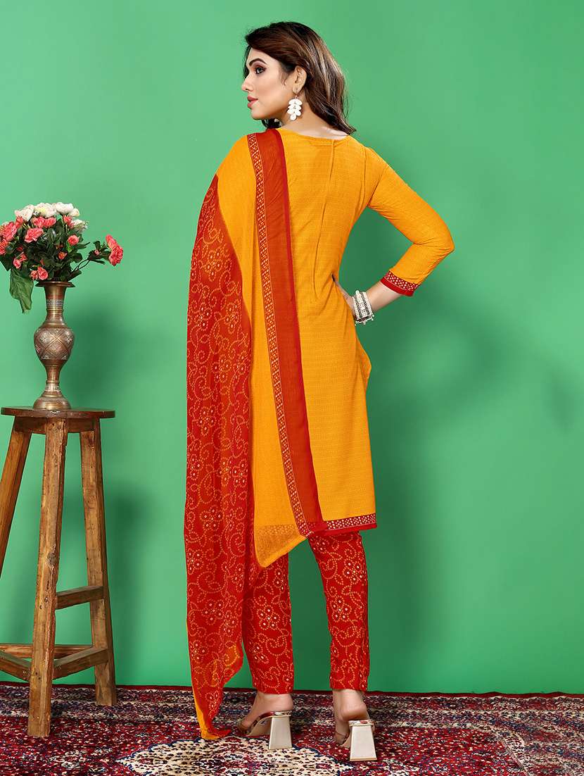 women yellow unstitched suit - 21447510 -  Standard Image - 1