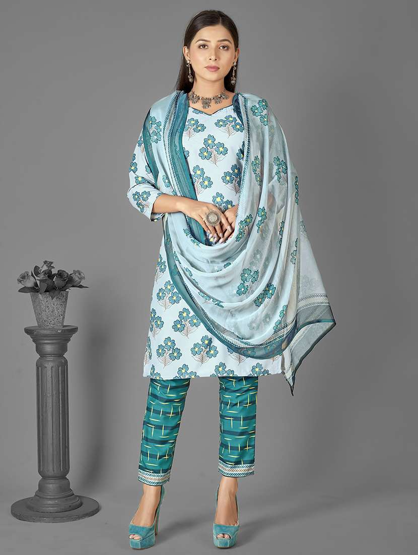 women sea green unstitched suit - 21448078 -  Standard Image - 1
