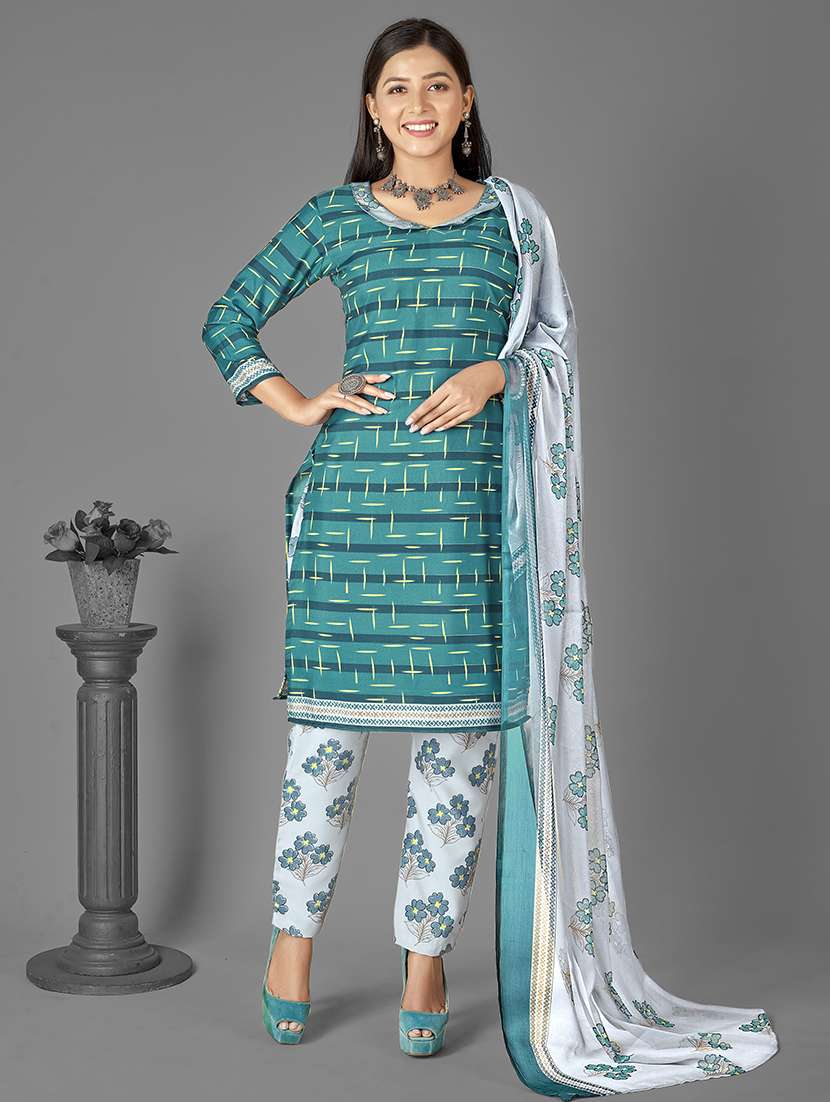 women teal green unstitched suit