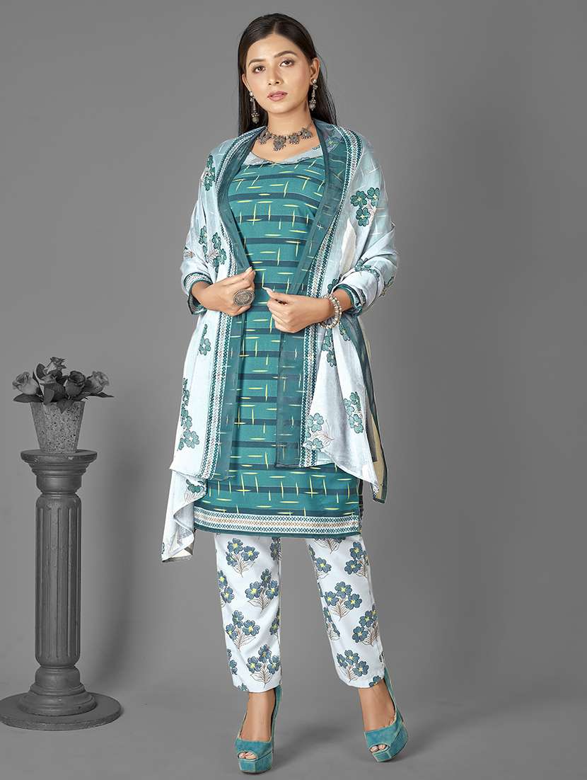 women teal green unstitched suit - 21449618 -  Standard Image - 1