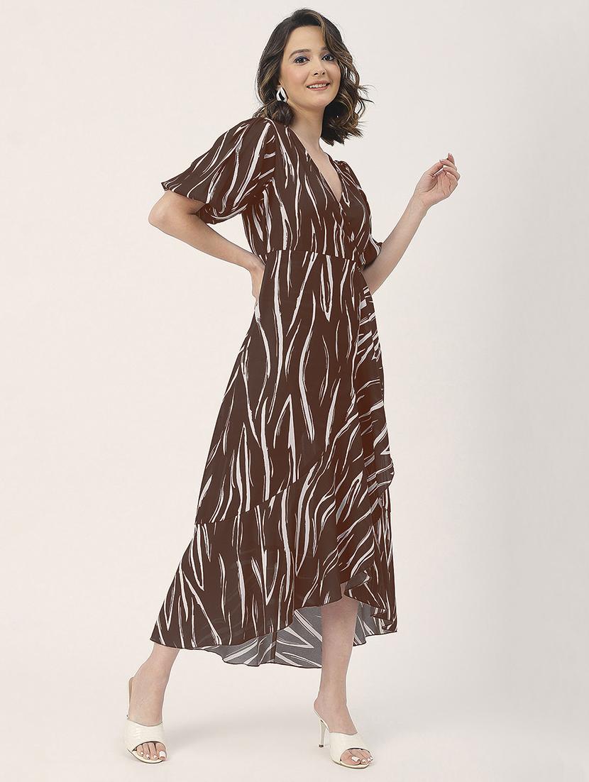 women brown georgette high low dress - 21449854 - Standard Image - 1