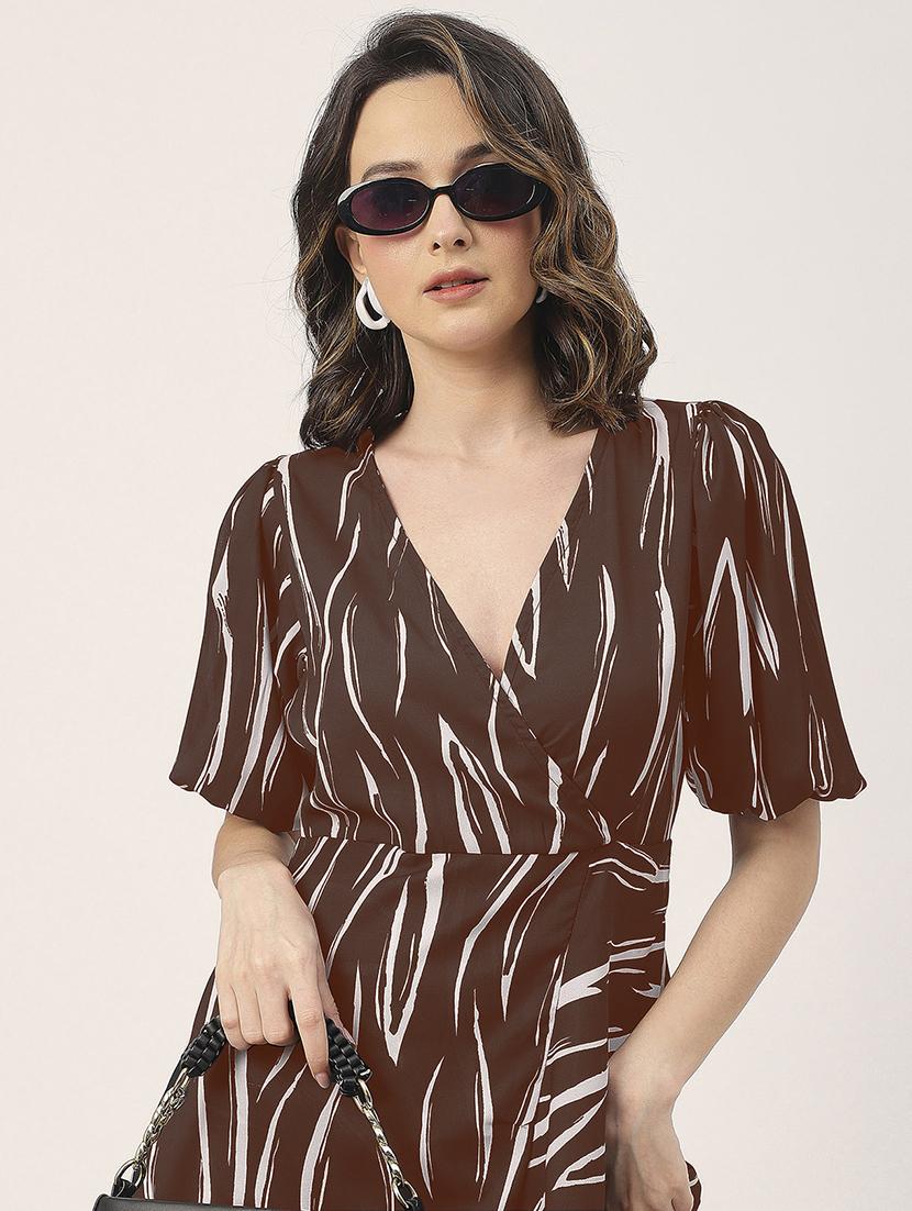 women brown georgette high low dress - 21449854 - Standard Image - 4