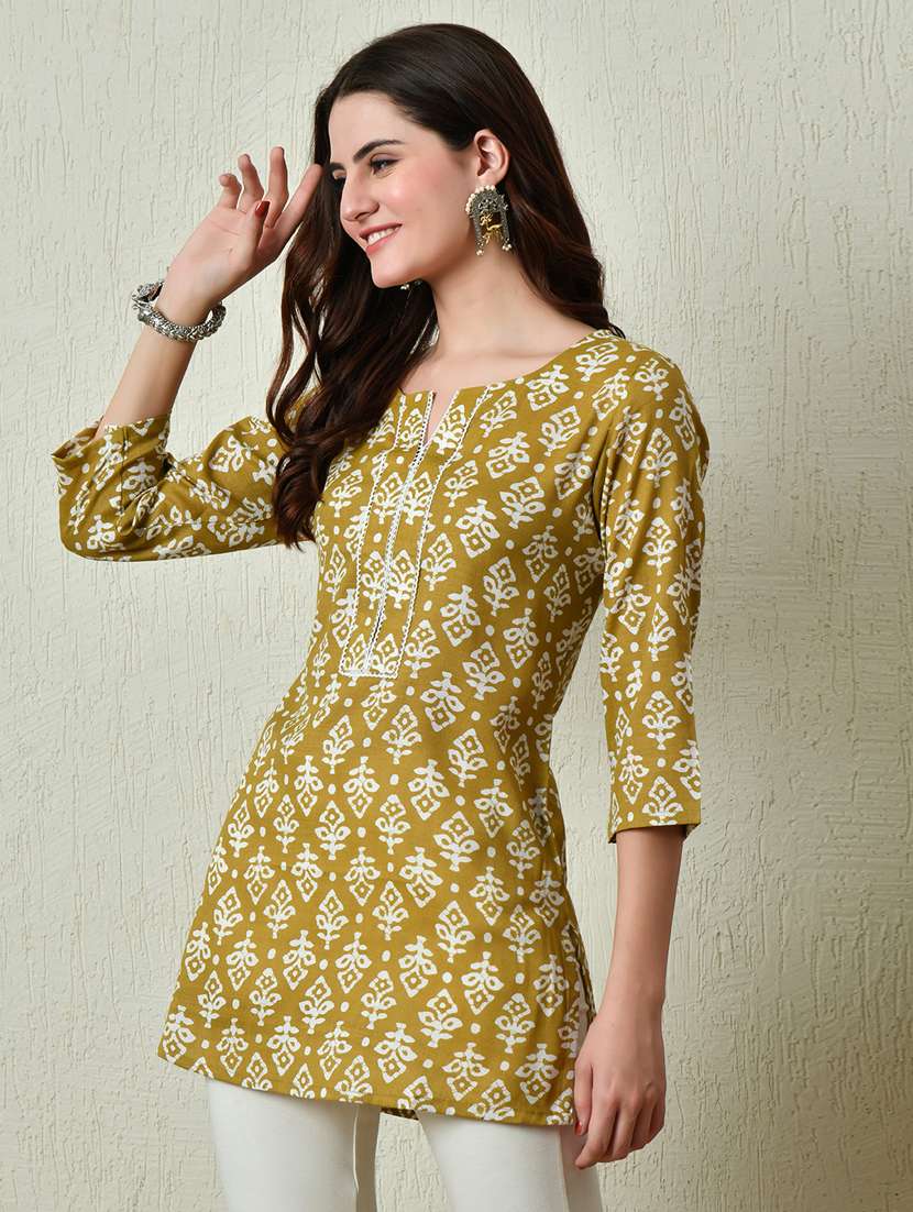 women mustard cotton straight kurti - 21450007 -  Standard Image - 1