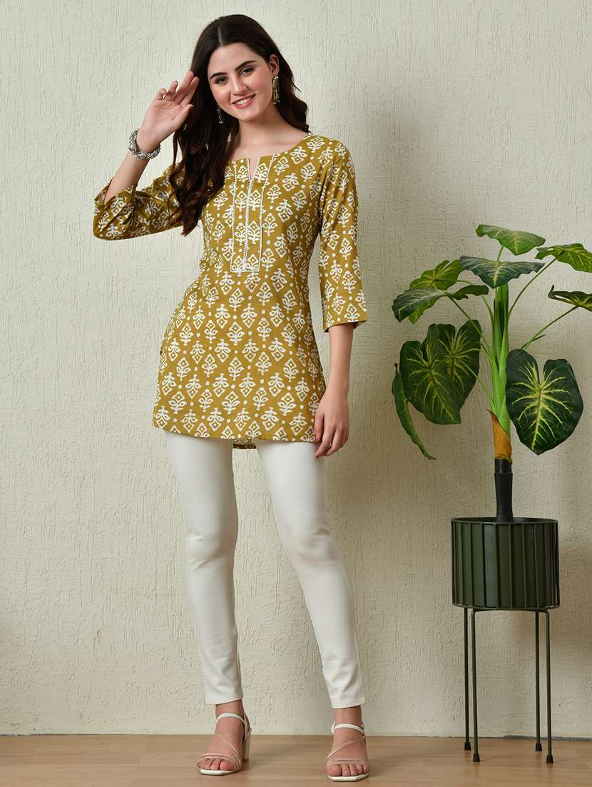 women mustard cotton straight kurti - 21450007 -  Standard Image - 4
