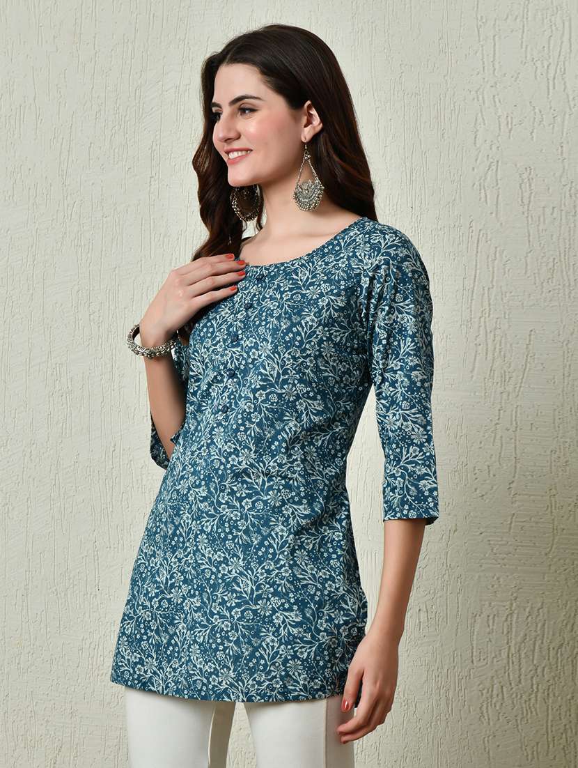 women blue cotton straight kurti - 21450008 -  Standard Image - 1