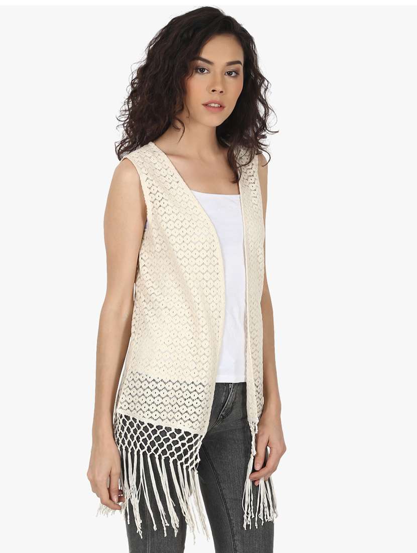 women off white cotton blend regular shrug - 21450387 - Standard Image - 1