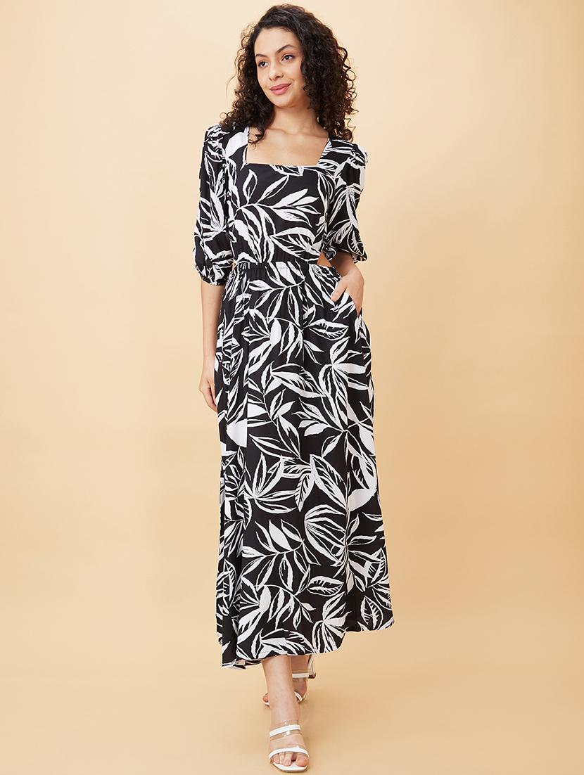 globus women black floral printed puff sleeve cut outs maxi dress - 21450389 - Standard Image - 4