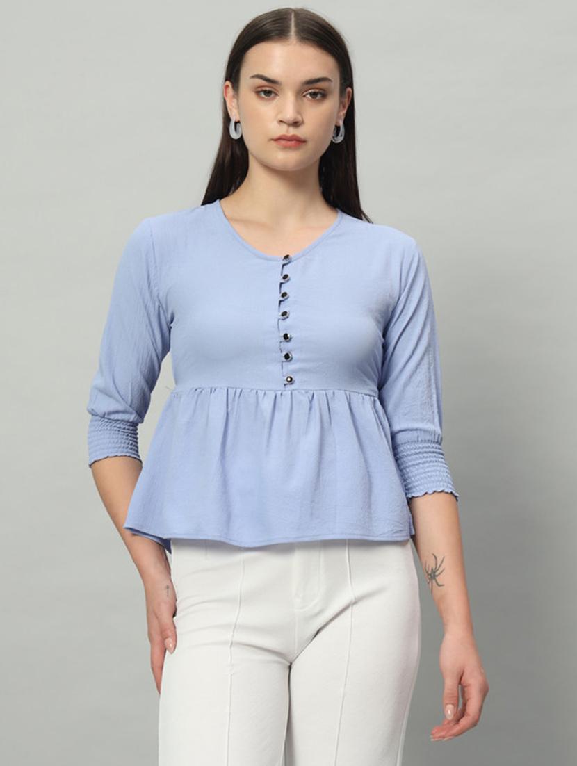 women light blue cotton peplum top - 21450405 - Zoom Image - 0