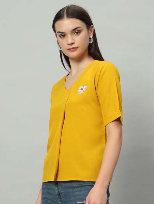 Women Yellow Cotton Regular Top