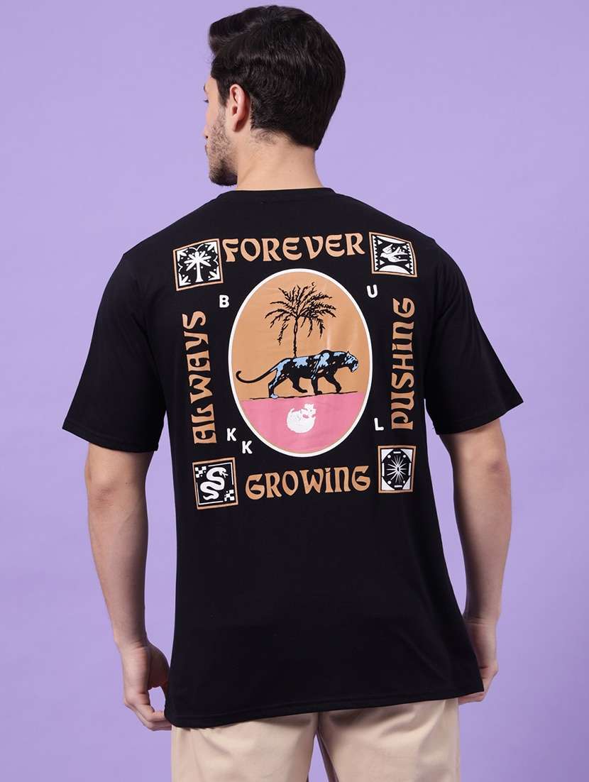men front & back print round neck regular fit t-shirt