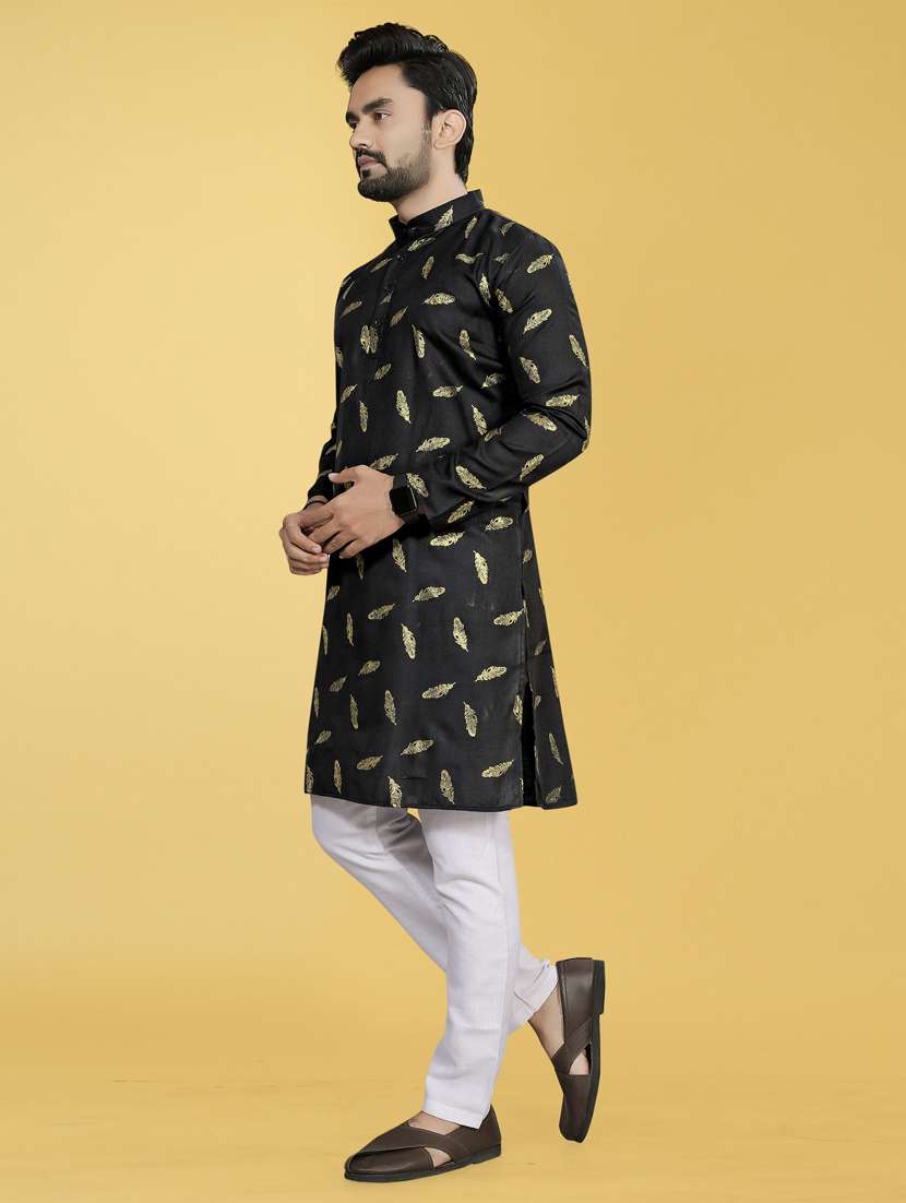 men black mandarin neck long sleeves kurta - 21450753 -  Standard Image - 1