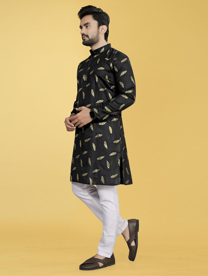 men black mandarin neck long sleeves kurta - 21450754 - Standard Image - 1