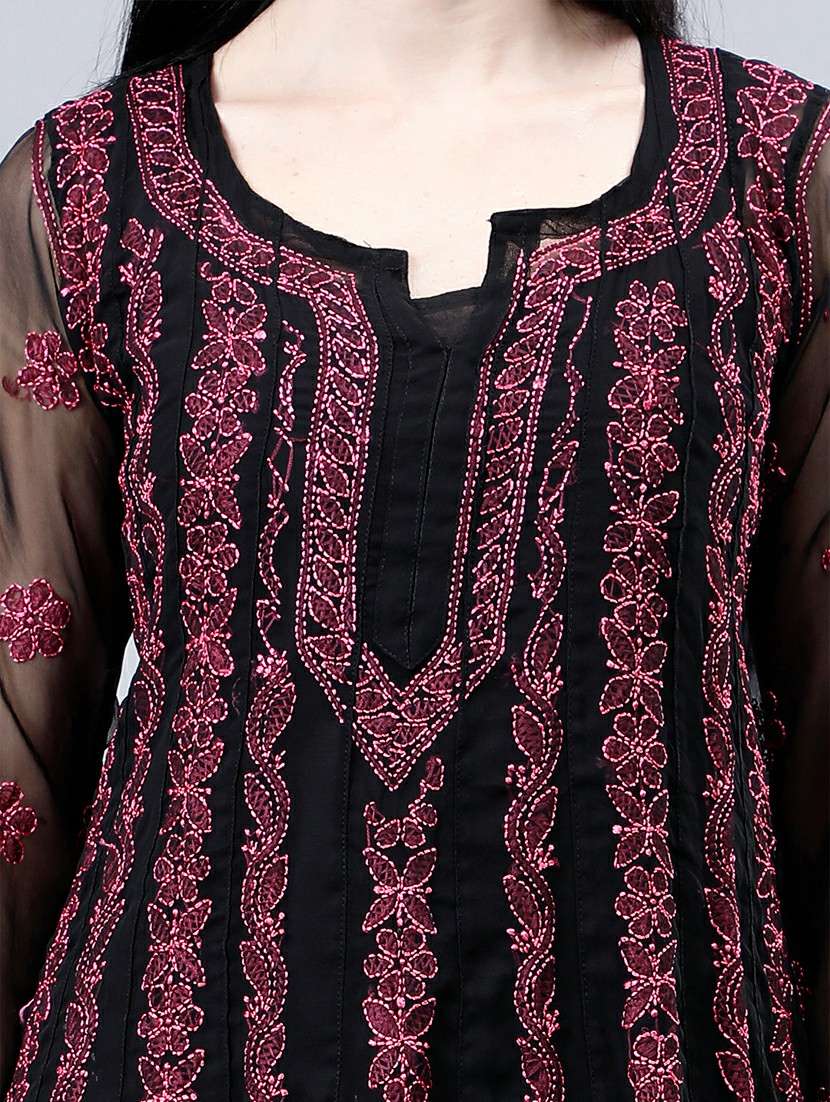 women three quarter sleeve chikankari work kurta  - 21450758 -  Standard Image - 6