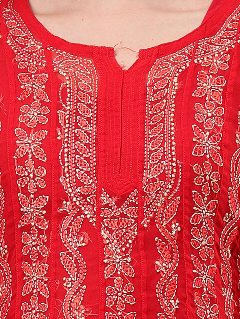 women three quarter sleeve chikankari work kurta  - 21450759 -  Standard Image - 6