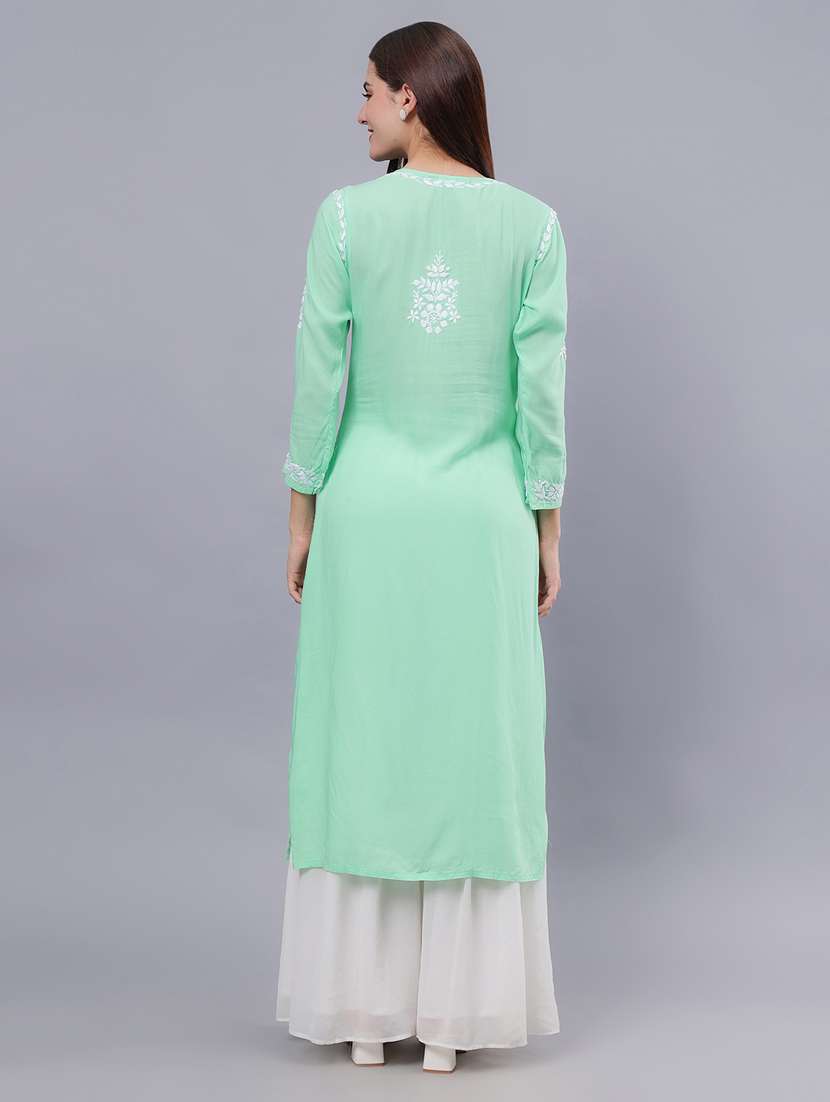 women three quarter sleeve chikankari work kurta  - 21450766 -  Standard Image - 4