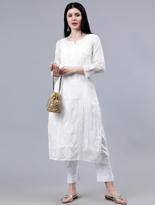 women three quarter sleeve chikankari work kurta  - 21450767 -  Standard Image - 0