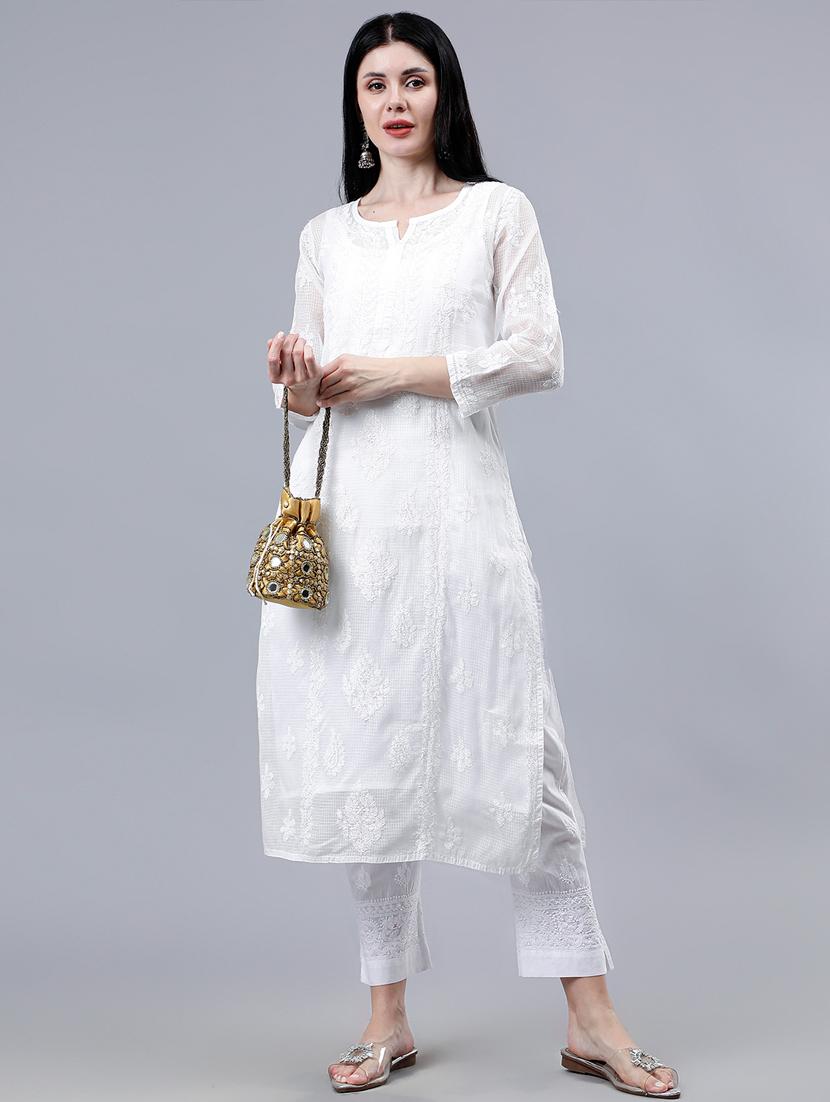 women three quarter sleeve chikankari work kurta  - 21450767 -  Zoom Image - 0