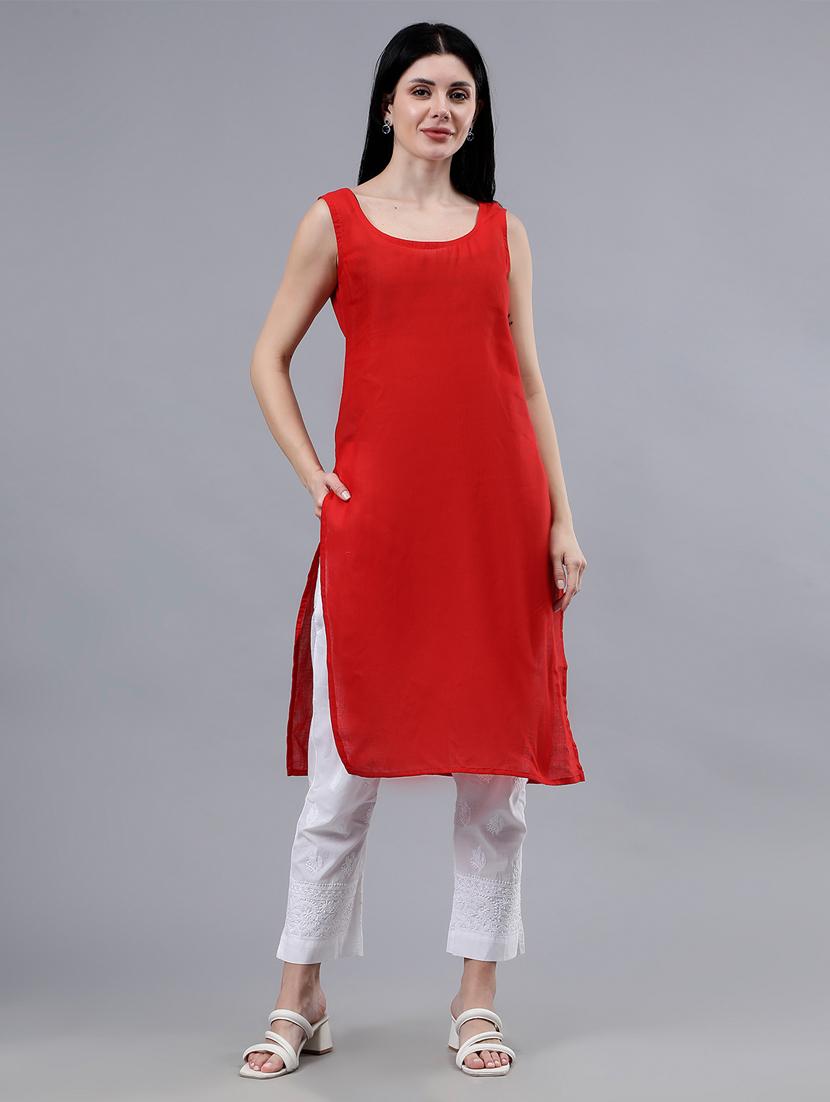 women three quarter sleeve chikankari work kurta - 21450779 - Standard Image - 4