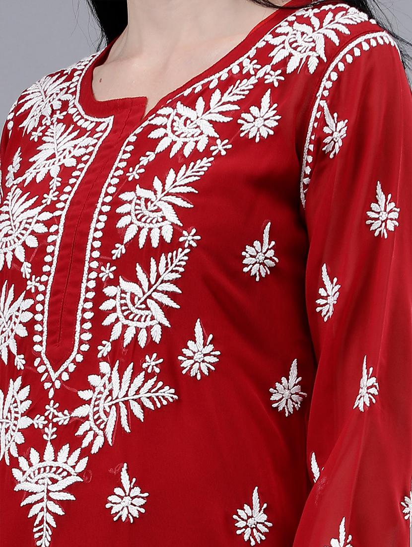 women three quarter sleeve chikankari work kurta - 21450779 - Standard Image - 6