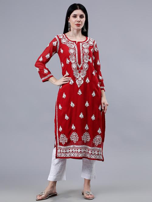 women three quarter sleeve chikankari work kurta  - 21450782 -  Standard Image - 0