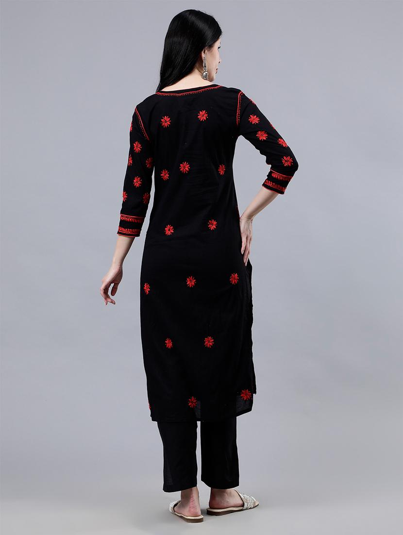 women three quarter sleeve chikankari work kurta - 21450786 - Standard Image - 4