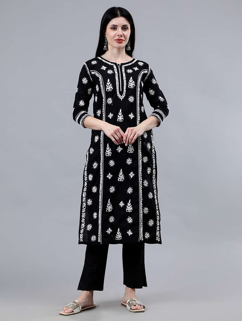 women three quarter sleeve chikankari work kurta  - 21450787 -  Zoom Image - 0