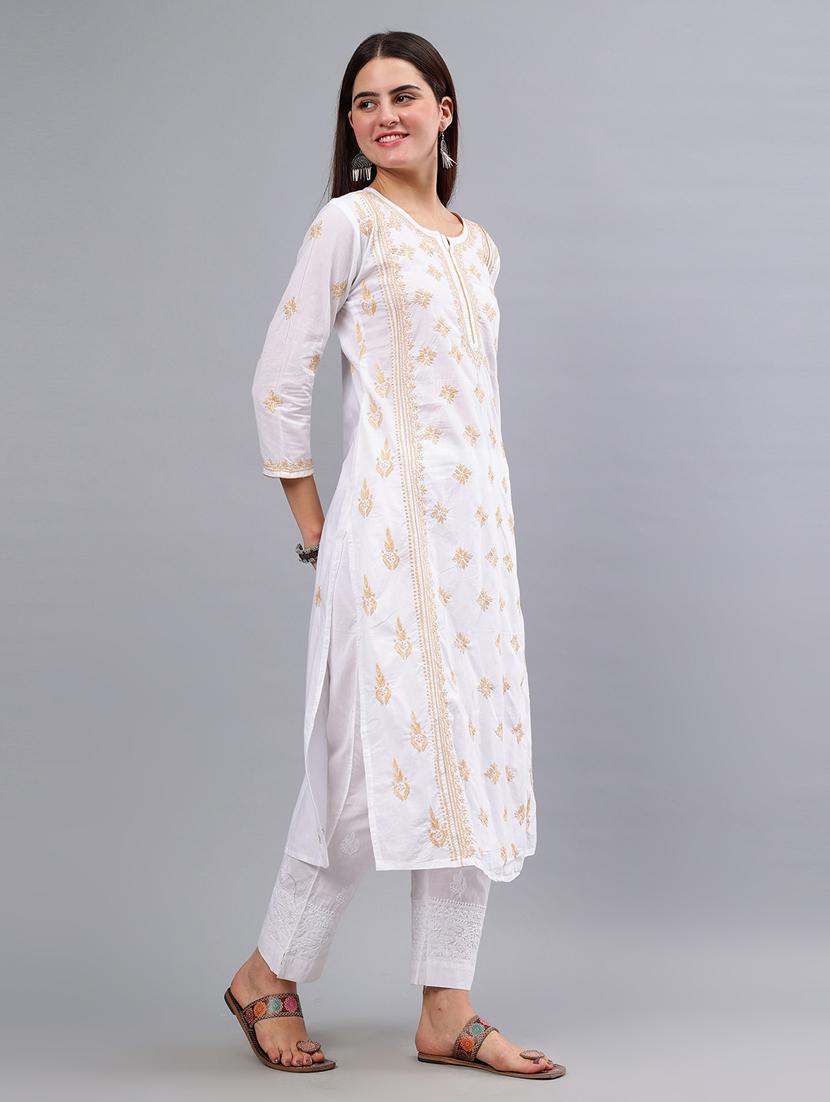 women three quarter sleeve chikankari work kurta  - 21450792 -  Standard Image - 1