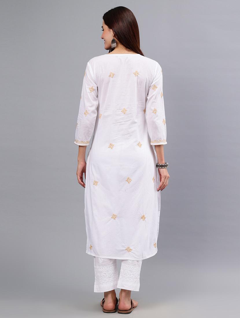 women three quarter sleeve chikankari work kurta - 21450792 - Standard Image - 4