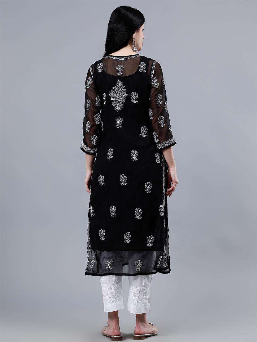 women three quarter sleeve chikankari work kurta - 21450795 - Standard Image - 4