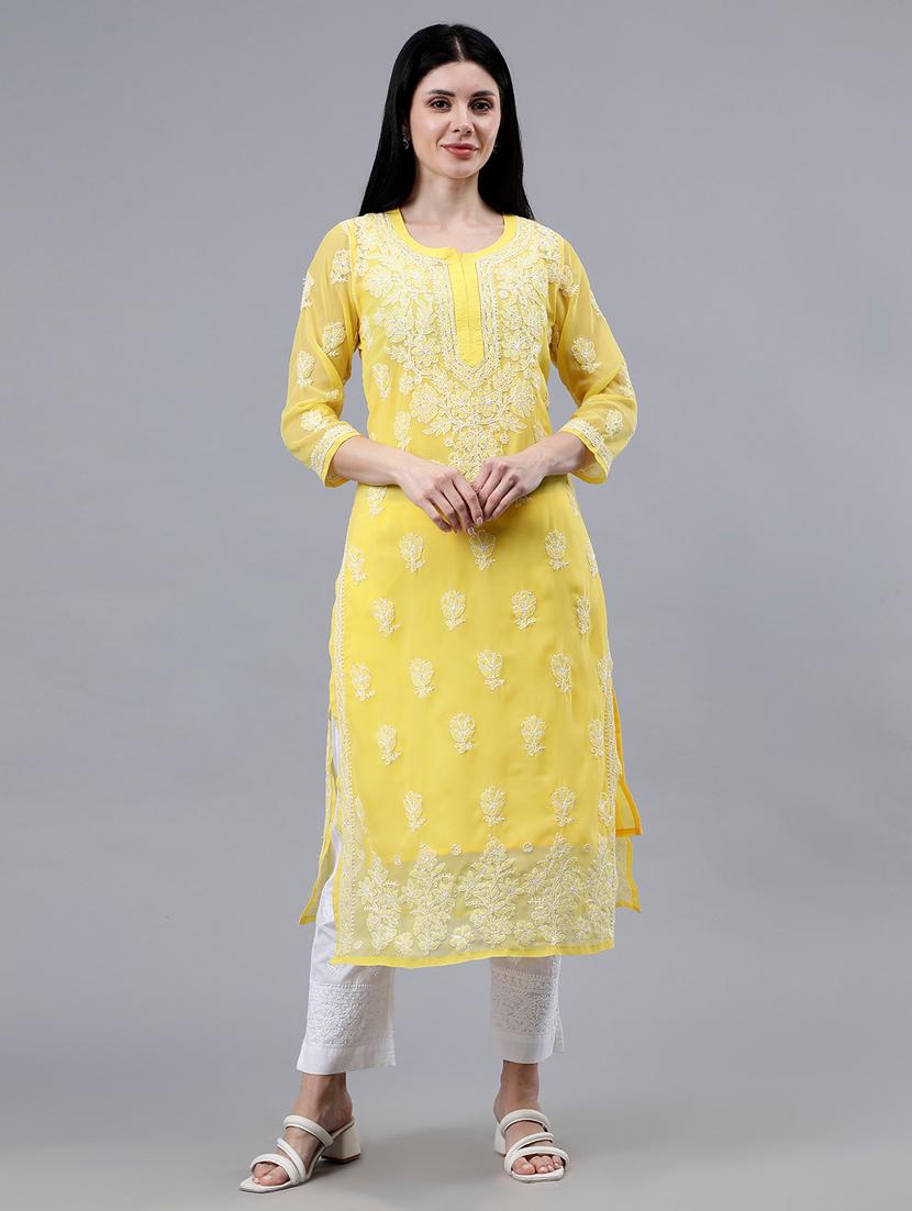 women three quarter sleeve chikankari work kurta - 21450797 - Zoom Image - 0