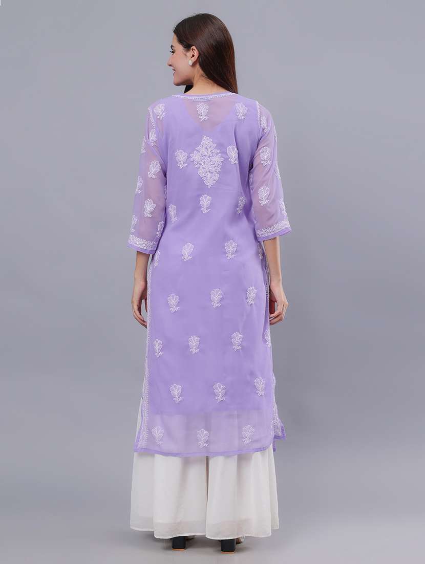 women three quarter sleeve chikankari work kurta  - 21450798 -  Standard Image - 4