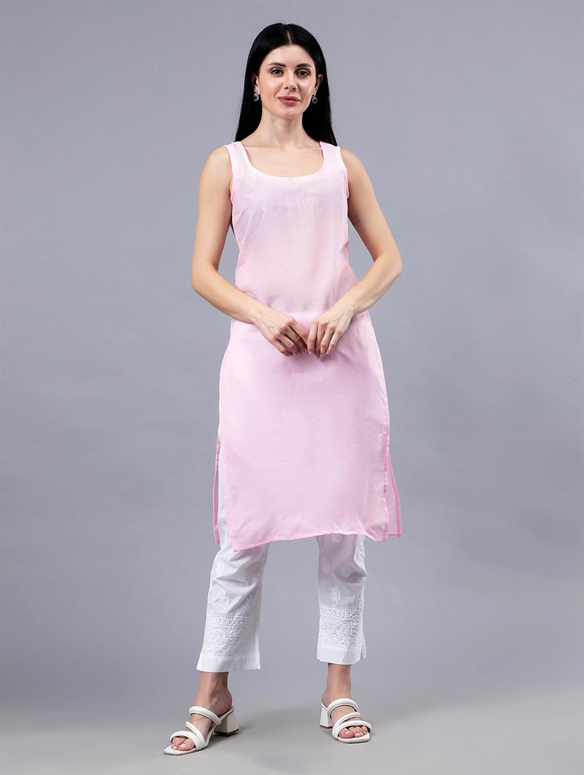 women three quarter sleeve chikankari work kurta - 21450799 - Standard Image - 4
