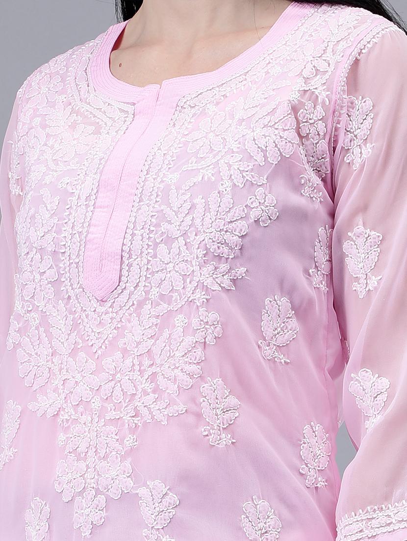 women three quarter sleeve chikankari work kurta - 21450799 - Standard Image - 6