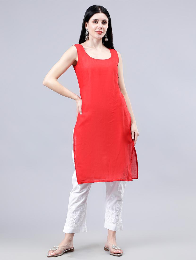 women three quarter sleeve chikankari work kurta - 21450801 - Standard Image - 4