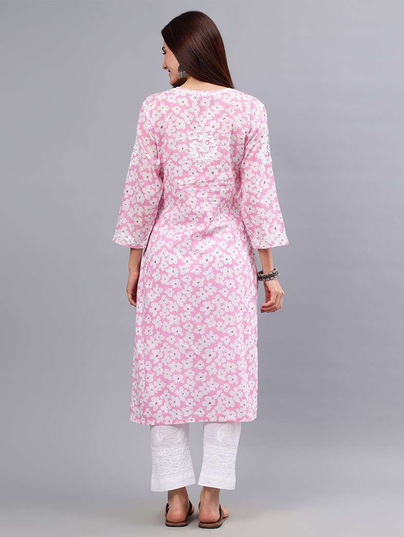 women three quarter sleeve chikankari work kurta - 21450803 - Standard Image - 4