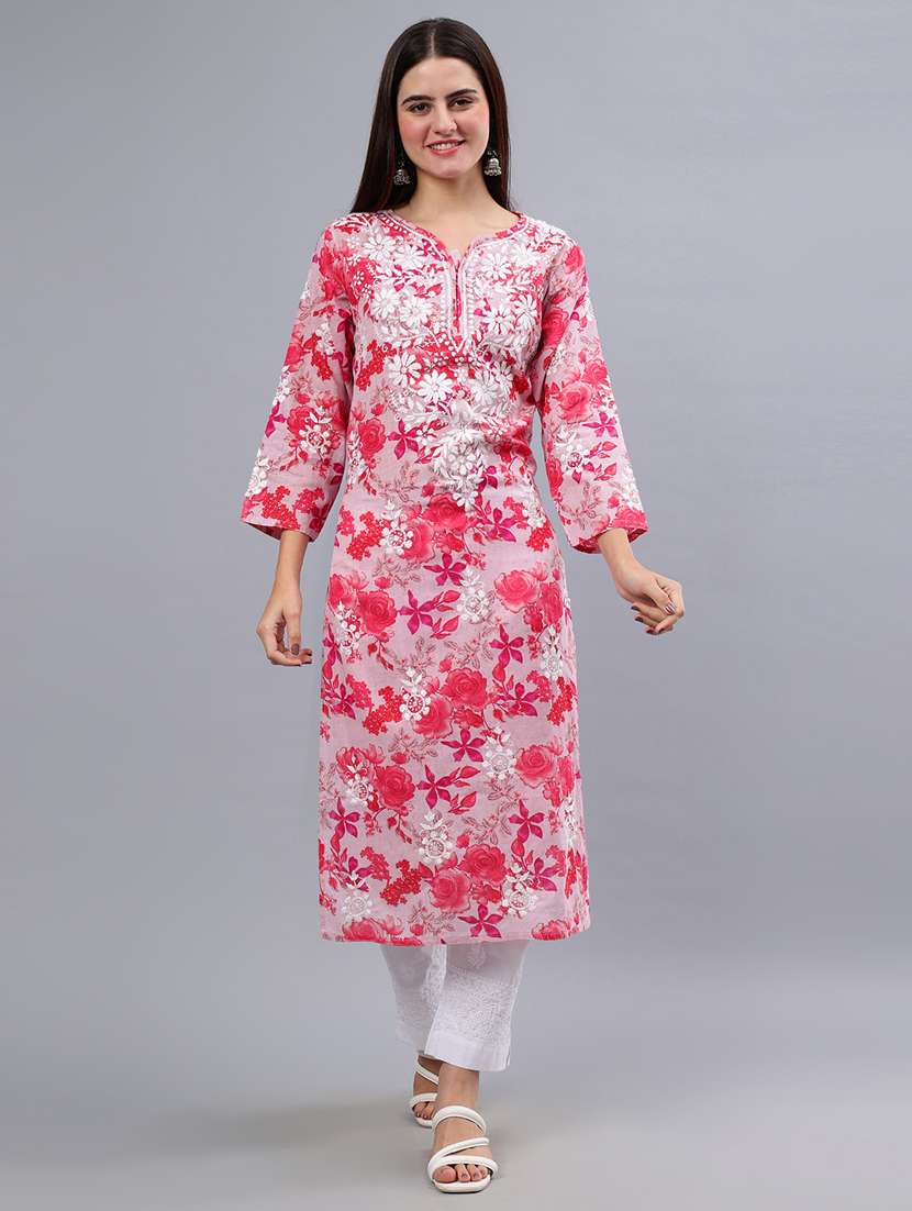 women three quarter sleeve chikankari kurta  - 21450806 -  Standard Image - 1