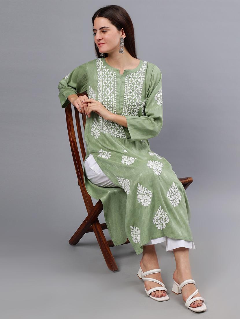 women three quarter sleeve chikankari kurta  - 21450810 -  Standard Image - 1