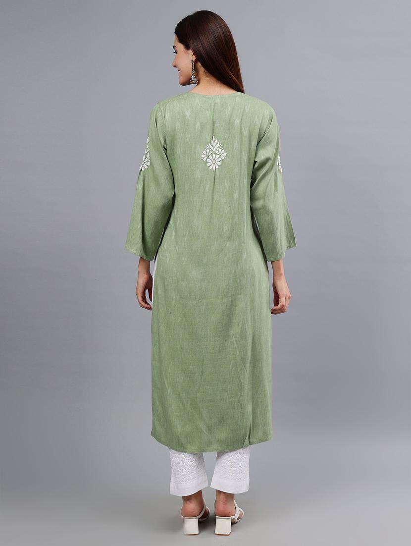 women three quarter sleeve chikankari kurta - 21450810 - Standard Image - 4