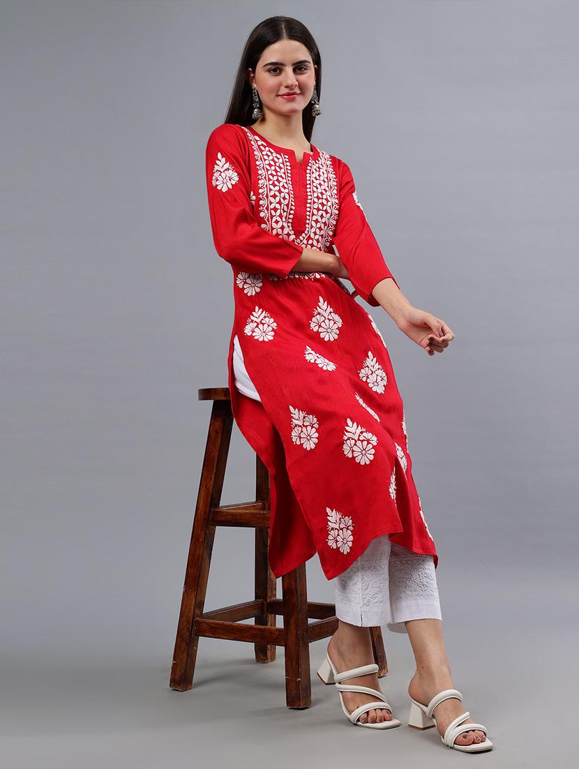 women three quarter sleeve chikankari kurta  - 21450811 -  Standard Image - 1