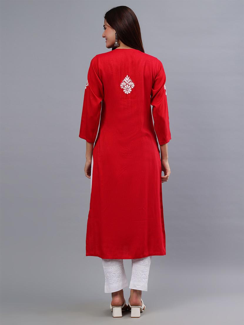 women three quarter sleeve chikankari kurta - 21450811 - Standard Image - 4