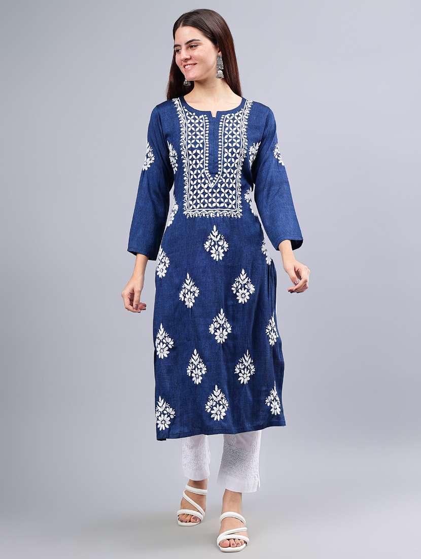 women three quarter sleeve chikankari kurta  - 21450812 -  Standard Image - 1